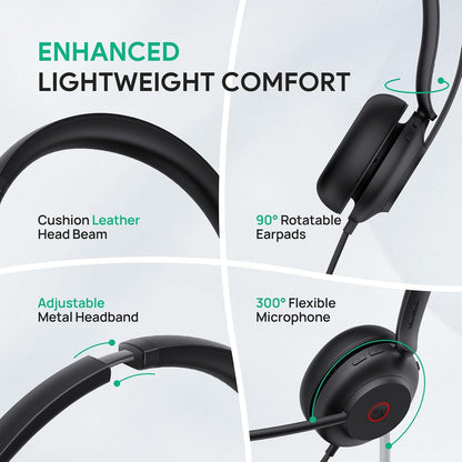 Yealink UH35 USB Headset for PC, Wired Headphones with Noise Cancelling Microphone, Certified Teams, All-Day Comfort Design, Stereo Headset for Home Office Online Meeting, Easy Mute, Busylight