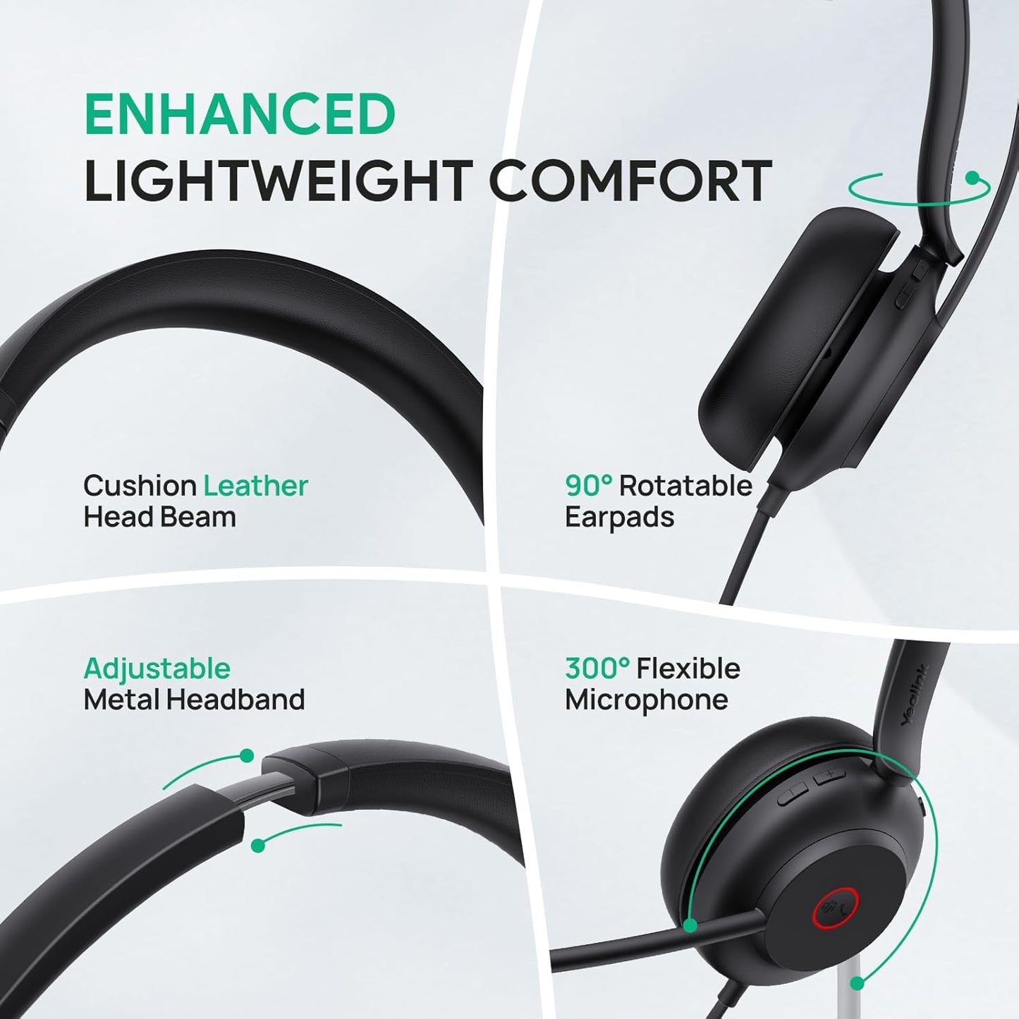 Yealink UH35 Wired Headset, USB Headset with Noise Cancelling Mic, Optimized for Skype and Zoom and Other Leading Conferencing Platforms, All-Day Comfort Design, Mute Button, Busylight