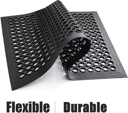 Out Door Rubber Floor Mats Anti Fatigue Restaurant Kitchen Rubber Drainage Mat Durable No Slip Bar Floor Mats Used for Indoor Outdoor Wet Area 24" x 36" Black