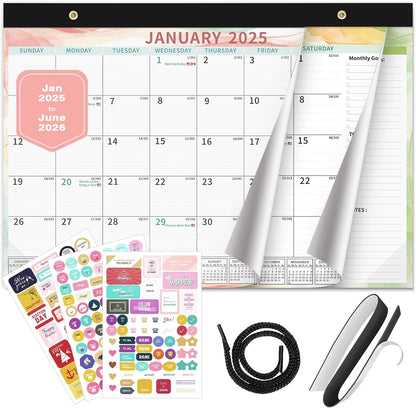 Ospelelf 2025-2026 Calendar Magnetic Desk Wall Desktop Monthly Planner from January 2025 to June 2026 Large To Do Pad with Plastic Cover for Office 17" X 12" Multicolor