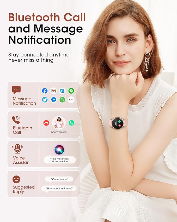 Smart Watches for Women Fitness Watch, IP68 Waterproof Fitness Tracker Smart Watch with Heart Rate/Sleep/SpO2 Monitor/Bluetooth Call/110+ Sport Modes, 1.26" HD Smartwatch for Android & iPhones,2 Bands