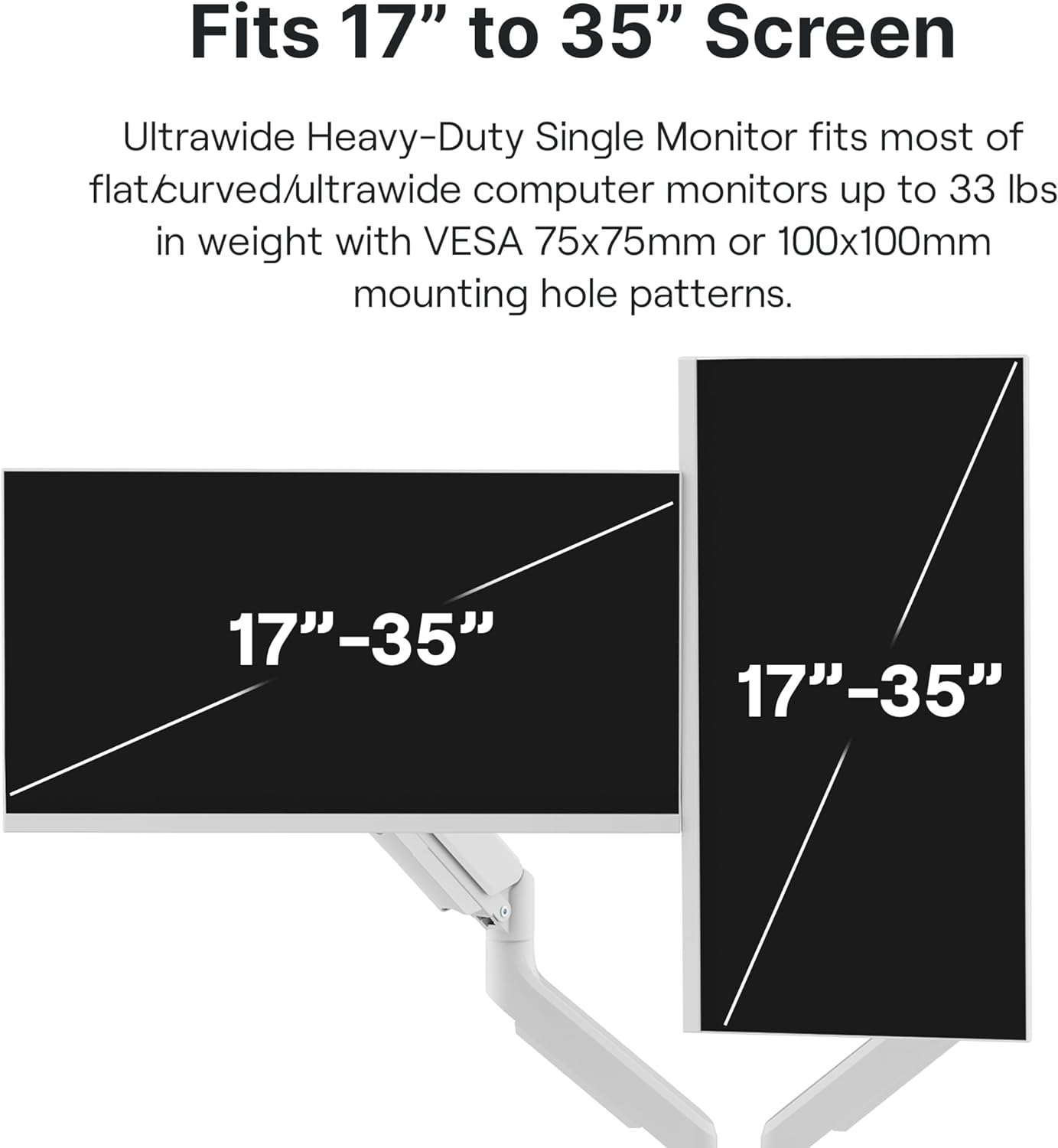 Pixio PS2D White Ultrawide Heavy-Duty Premium Dual Monitor Arm Stand Desk Mount - Fits up to 35 inches Two Monitors, Weights up to 33 lbs Each, Compatible with VESA 75x75mm 100x100mm