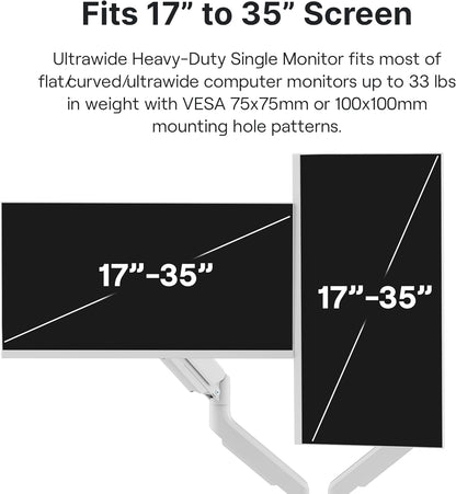 Pixio PS2D White Ultrawide Heavy-Duty Premium Dual Monitor Arm Stand Desk Mount - Fits up to 35 inches Two Monitors, Weights up to 33 lbs Each, Compatible with VESA 75x75mm 100x100mm