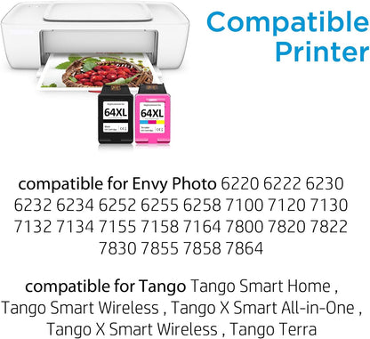 64XL Ink Cartridge Compatible for HP 64 Ink Cartridges Black/Color ComboPack Compatible for HP Ink 64 Fit for Envy Photo 7855 7858 7100 7155 7120 7800 7158Inspire 7950e 7955e Tango Printer
