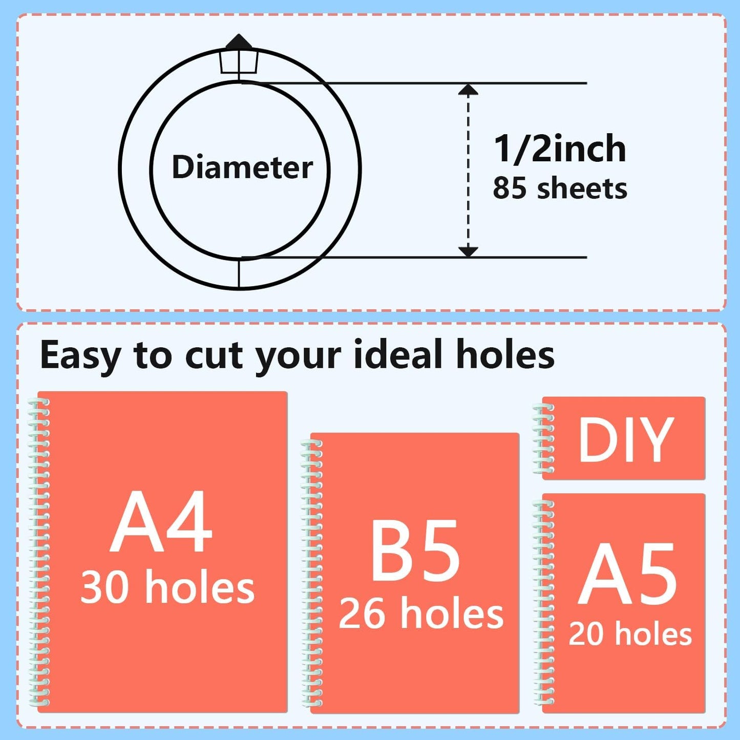 Comb Binding Spines Easy to Open Close Adding Pages for Binding Machine Worklion 1/2 Inch Diameter 30 Ring Plastic Binder Combs and Spines Maximum 85 Sheets 10pieces