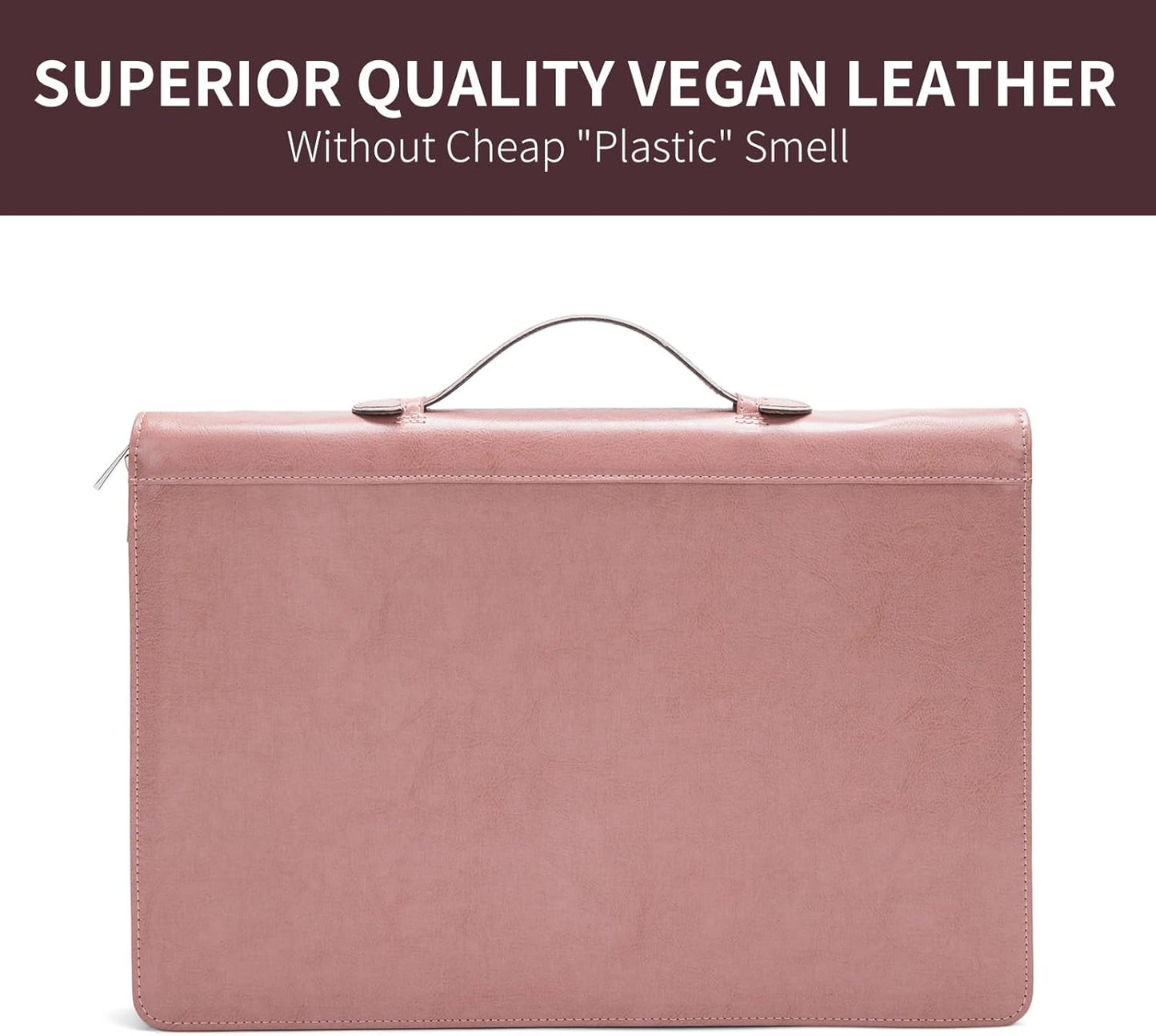 Personalized Vegan Leather 3 Ring Binder Portfolio, Custom 8.5 x 14 Legal Size Pad Padfolio, Hidden Handle, 15” Laptop Organizer, Zip Professional Business Folio, Pink