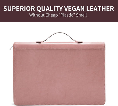 Personalized Vegan Leather 3 Ring Binder Portfolio, Custom 8.5 x 14 Legal Size Pad Padfolio, Hidden Handle, 15” Laptop Organizer, Zip Professional Business Folio, Pink
