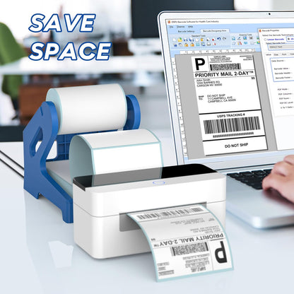 PONNOR Label Holder Thermal Shipping Label Holder for Rolls and Fanfold Labels Stand Desktop Printer DIY Accessory Business Supplies for Home, Office(Blue)