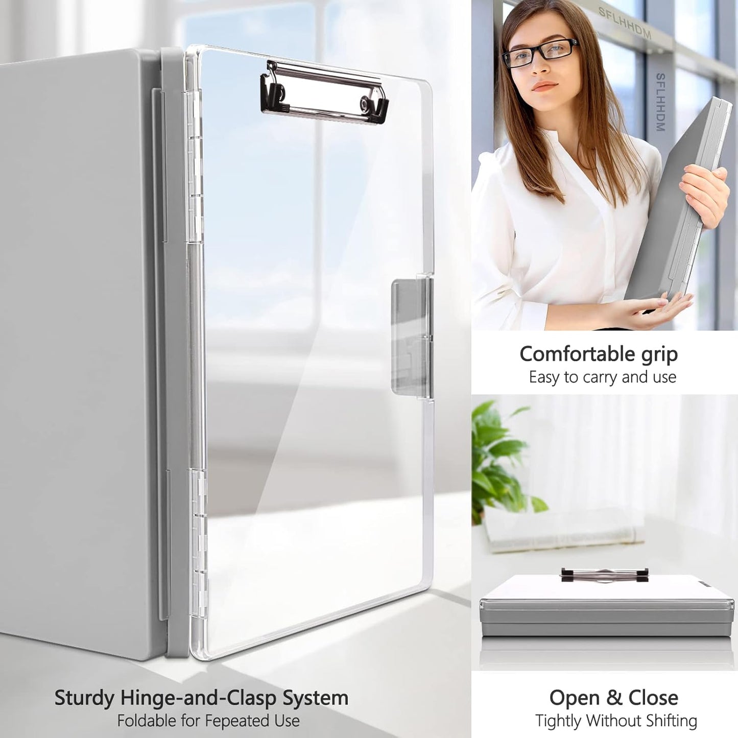 Clipboard with Storage,Heavy Duty Clip Boards 8.5x11 with 2 Storage Case,Clear Visible Top Panel Storage Clipboards,Side Opening Clip Boards,Nursing Clipboard Folder Case for Office Supplies-Gray