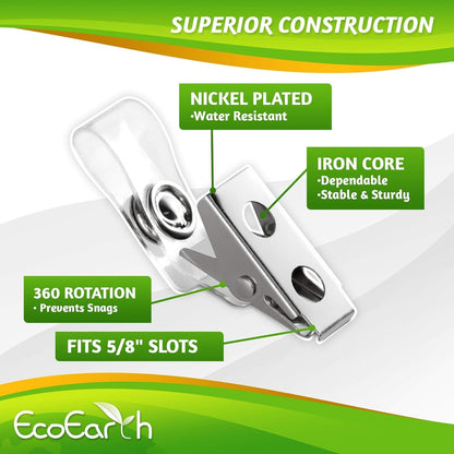 EcoEarth - Horizontal PVC Card Protector with Metal Clips and Vinyl Straps with Soft Edge - Sealable Fits 4x3 inch Inserts - Clear, 10 Pack - Waterproof ID Holder Bulk - ID Card Holder