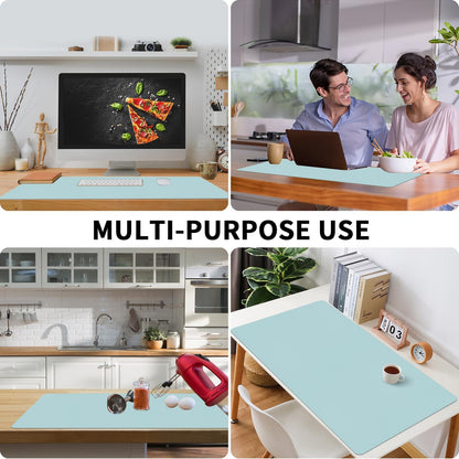 Bloss Light Blue Desk Mat, Large Mouse Pad, Leather Desk Blotter, Waterproof Desk Pad for Office Home Decor/31.5×15.7 Inch