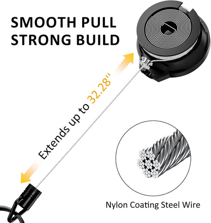 MNGARISTA Retractable Badge Holder, Heavy Duty Badge Reel Keychain with Belt Clip, 3K Carbon Fiber ID Card Holder Lanyard with 32.28" Retractable Key Chain, Black