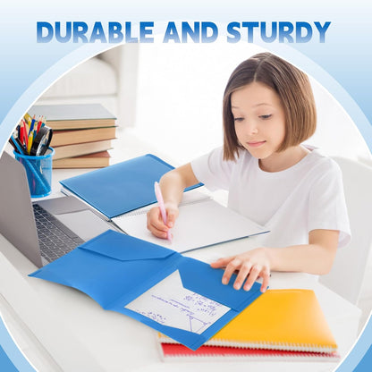 Henoyso 36 Pcs Plastic Folders with Clear Front Pockets Heavy Duty File Folders with 2 Pockets and Card Slot for Student Communication School Office Presentation Report (Blue)