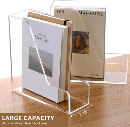SANRUI 2 Pack Acrylic Magazine File Holder, Vertical File Sorter Holders Desk Organizer, Clear Folder Organizer Document Rack for Office Desktop, Home Workspace, 8.66inx8.46inx3.15in