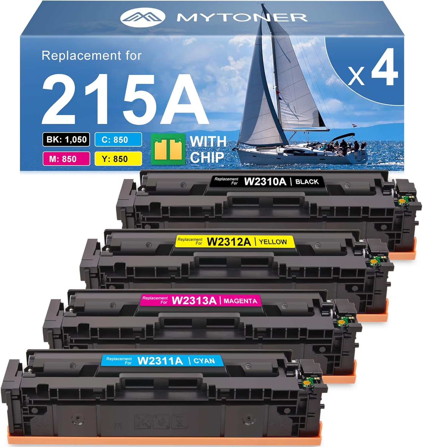 215A Toner Cartridges 4 Pack (with Chip) Compatible Replacement for HP 215A W2310A W2311A W2312A W2313A for Color Pro MFP M183fw M182nw M182n Pro M155a M155nw Printer (Black Cyan Magenta Yellow)