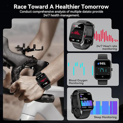 Smart Watch with Alexa Built-in, 1.83" HD Touchscreen Fitness Tracker, Bluetooth Notifications/Calls, IP68 Waterproof, 120+ Sport Modes, 24/7 Heart Rate & Sleep Monitor for iPhone Android iOS (Black)