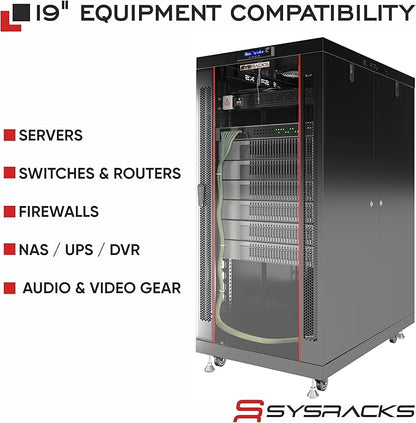 Sysracks - Server Rack – Wall Mount Rack - Locking Cabinet for Network - Electronics - Security - Audio - Video - AV Equipment - Data Rack - Legs/Power Strip/Shelf/Fan - 24-Inch Deep Sysracks… (18U)