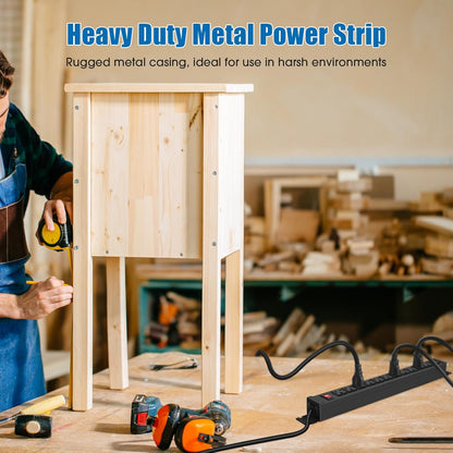 HHSOET Rotating Mountable Power Strip, 12 Outlet Wall Mount Surge Protector, Metal Heavy Duty and Versatile Outlet Strip, Stylish Appearance, Sturdy and Durable, 15ft Power Cord.(Black)