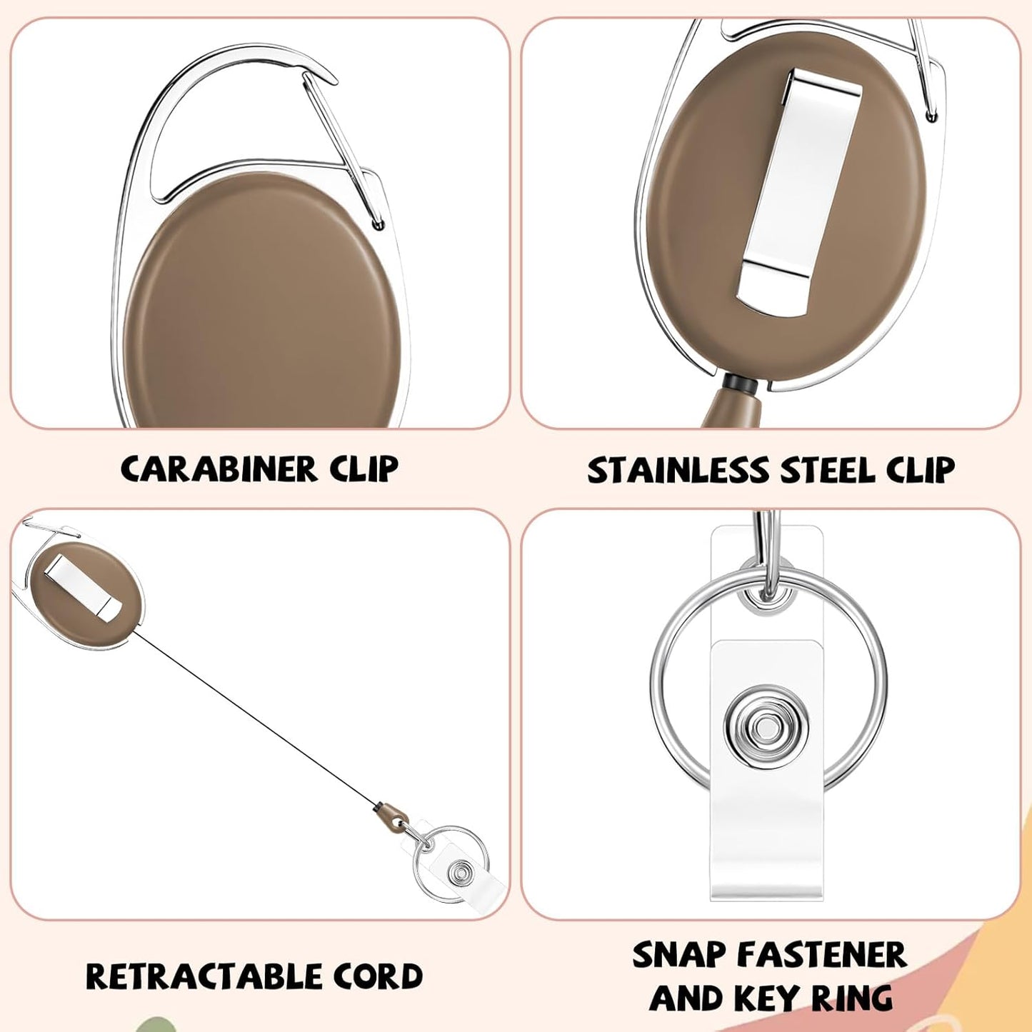 6 Color 24 Pcs Retractable Badge Holder with Carabiner Clips and Key Ring ID Badge Holder Retractable Clip Bulk for Office Worker Doctor Nurse Employee School Students Gifts