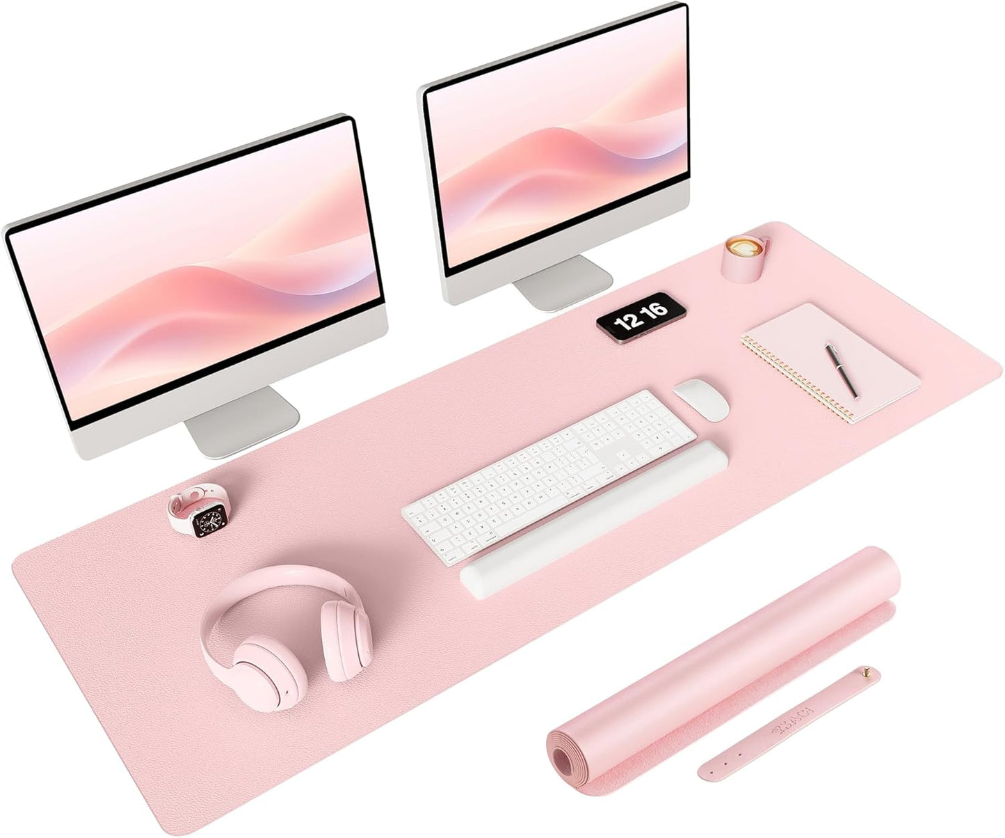 YSAGi Non-Slip Leather Desk Pad Long Size, Waterproof Laptop Computer Desk Keyboard Mat, Table Protector Blotter Mat, Large Mouse Pad for Office/Work/Home/Decor(Pink, 47" x 17")