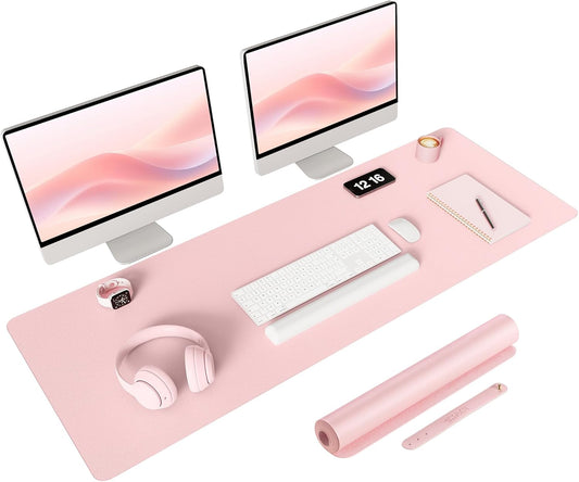 YSAGi Non-Slip Leather Desk Pad Long Size, Waterproof Laptop Computer Desk Keyboard Mat, Table Protector Blotter Mat, Large Mouse Pad for Office/Work/Home/Decor(Pink, 47" x 17")
