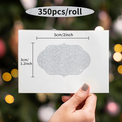 350 PCS Gift Tags Stickers Name Labels Stickers,2" x 1.2" Fancy Shape Stickers Self-Adhesive Handmade Bottle All-Purpose Jar Labels for Presents Cosmetic Decoration Jars Food Craft (Bright Silver)