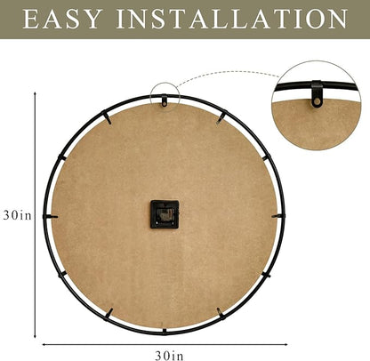 30 Inch Large Wooden Wall Clock – Extra Large FarmhouseWall Clock with 3D Roman Numerals & Herringbone Splicing, Black Modern Wood Wall Clock for Living Room