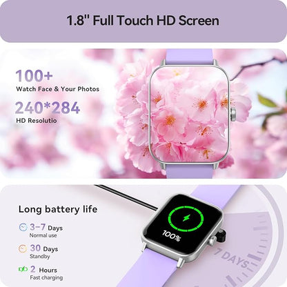 Gydom Smart Watches for Women for Android & iPhone, Alexa Built-in, 1.8" Smartwatch with Heart Rate/SpO2/Sleep/Stress, IP68 Waterproof Fitness Tracker, 100+ Sports Modes, Purple