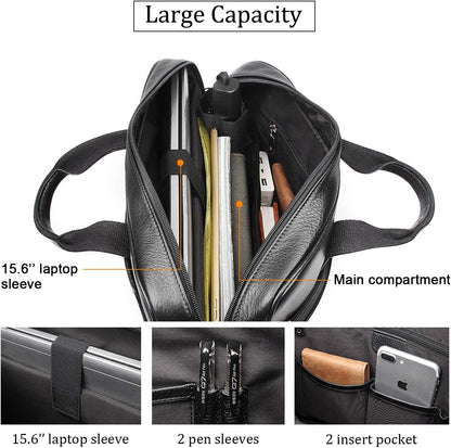 Augus Leather Laptop Briefcase for Men,Waterproof Travel Messenger Duffle Bags 15.6 Inch Laptop Bag