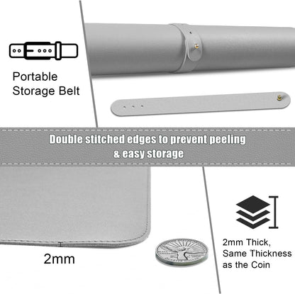 Dual-Sided Desk Pad, Natural Cork & PU Leather Mouse Pad for Desk, Desk Pad Protector, Non-Slip Desk Mat for Office and Home Work, (Light Gray, 23.6" x 13.7")