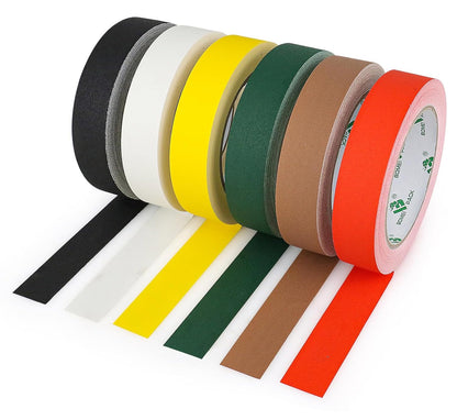 BOMEI PACK 6 Colors Gaffer Tape 1inch x 20yds, Matte Non-Reflective Theater Stage Tape, No Residue Hand Tear, for Cable, Photo Studio, Painters, Floors Marking Tape