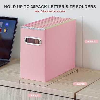 Oterri File Organizer, 6 Packs Small Storage Box, Cardboard File Folder Organizer, Collapsible File Box for Hanging File Folders Letter Size, Portable Filing Organizer with Handle（Pink）
