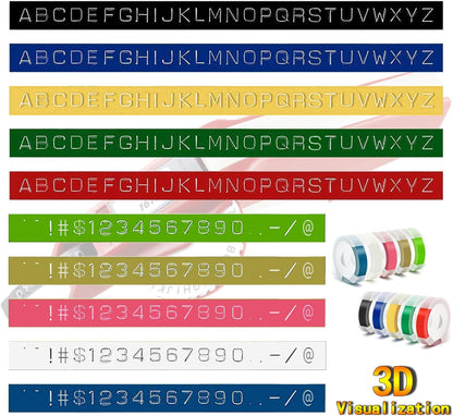 Replacement 3D Embossing Labels Tape Compatible with Dymo Embossing Label Maker DIY Manual Label Printer,1/4''x 9.8',10 Colours Plastic Organizer Embossing Label Makers 1610 Tape 10 Rolls
