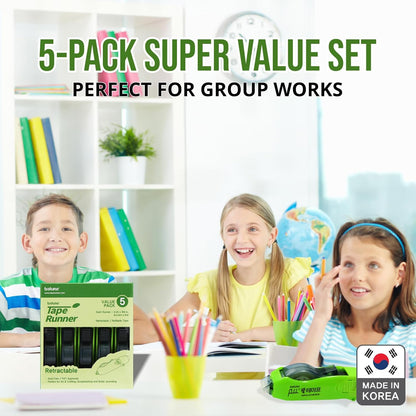 Tape Runner - Double Sided Adhesive with Dispenser Roller Included - Acid Free, Sticky, Transparent - Ideal for Scrapbooking, Crafts & More - Retractable (315 inches per Cartridge), 5 Cartridges