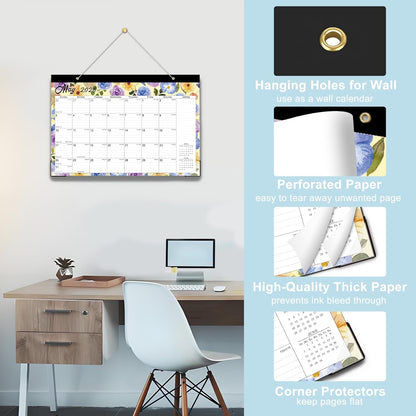 Lbylyhxc Desk Calendar 2026-2027, 18-Month School Year Calendar 2026-2027, January 2026 to June 2027, Large Desktop Calendar Monthly for Teacher with Corner Protectors 17" X 12" (Watercolor Flowers Desk Calendar, 17x12 inches)