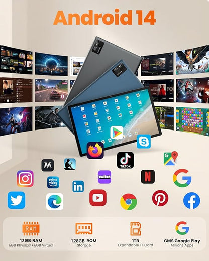 15.6 Inch Pro Tablet Android 14 Large Tablets 2025 Helio G99 Octa-Core 12GB+256GB, 1TB Expandable, 12000mAh 30W Fast Charge (inch,15.6, Black, 128, GB)