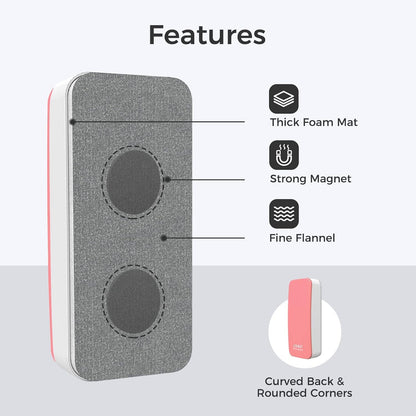 loukin Magnetic Dry Erase Eraser, Whiteboard Eraser, Glass Board Remover, 3.4 fl oz Whiteboard Cleaner Included, for Classroom, Home and Office Use (Pink)