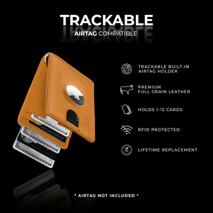 Kings Loot Trackable Airtag Wallet for Men | RFID Blocking Leather Design with Airtag Holder, Money Clip & Pull Tab | Minimalist Air Tag Wallets