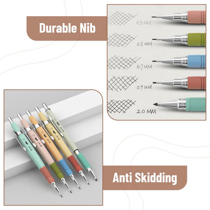 Mr. Pen- Mechanical Pencil Set, 5 Sizes, 0.3, 0.5, 0.7, 0.9, 2mm, Anti Skidding Grip Cute Mechanical Pencils, Sketching Pencils, Aesthetic Mechanical Pencils, Pastel Mechanical Pencils