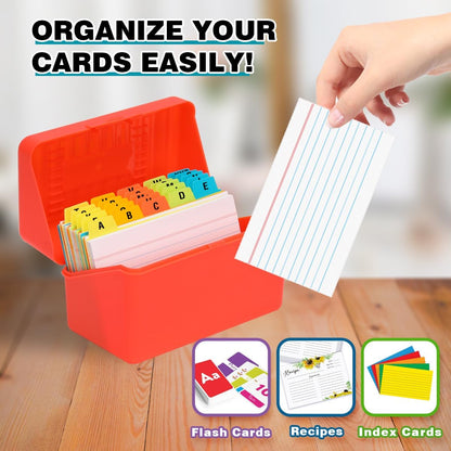 H4D 3x5 Index Card Holder with 100 Heavyweight Ruled Index Cards and 25 Plastic Dividers, Red