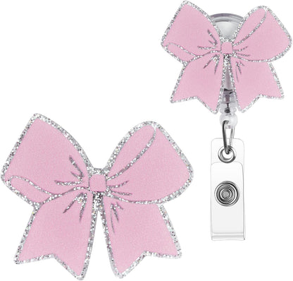 Cute Badge Reel, Pink Bow Badge Holder, Nurse Name Badge Reel with Retractable Clip, Medical Worker ID Card Holders, Pediatric Nursing Accessories for Nurse Doctor Student Teacher Office