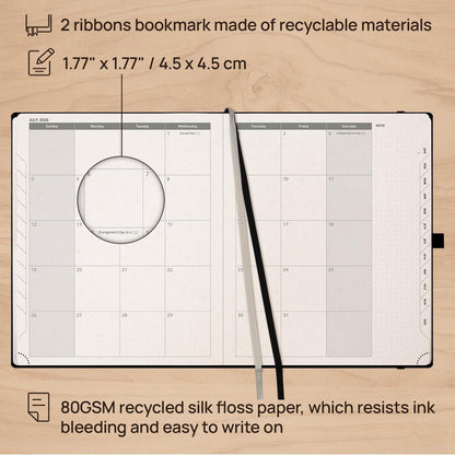 POPRUN 2026 Planner - 2026 Recycled Weekly Planner[8.5''x 10.5''- Italian Regenrated Leather Hard Cover] with Hourly Schedule & Vertical Weekly Layout, Monthly Tabs, Inner Pocket - Desert Brown