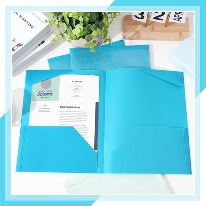 Henoyso 36 Pcs Plastic Folders with Clear Front Pockets Heavy Duty File Folders with 2 Pockets and Card Slot for Student Communication School Office Presentation Report (Light Blue)