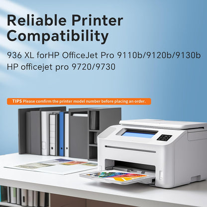 936 High Yield Ink Cartridges (4-Pack) Compatible for HP 936e XL | Works with : OfficeJet Pro 9110b, 9120b, 9130b OfficeJet Pro Wide Format 9720/9730 | Eligible for Instant Ink (B/C/M/Y)