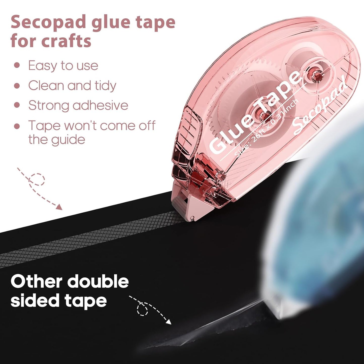 8 Pack Scrapbook Tape, Double Sided Tape for Crafts, Adhesive Glue Runner for Scrapbooking Journaling Supplies, Glue Roller for Kids and Adults School Office Teacher Supplies, 0.3IN x 26FT