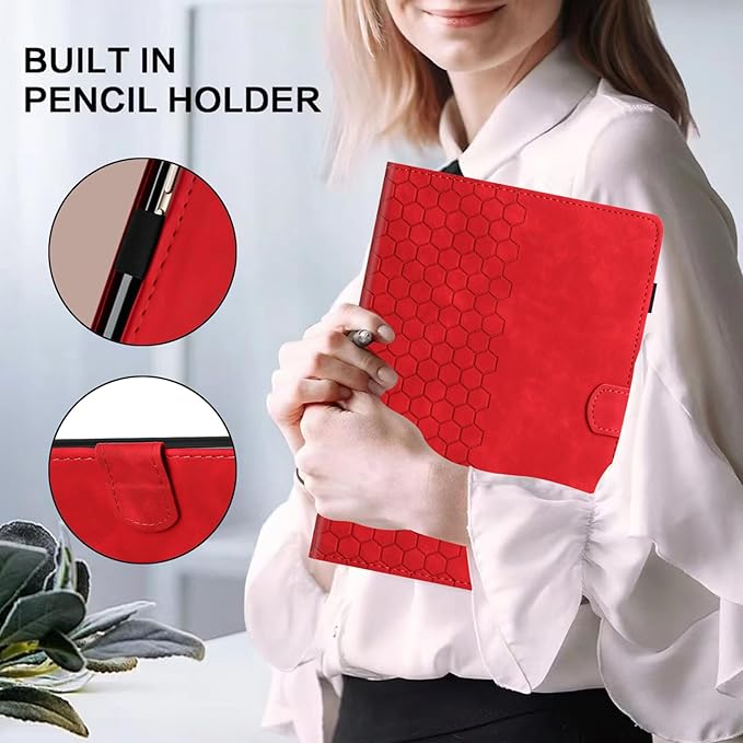 Case for Samsung Galaxy Tab A 10.1 2019 Model SM-T510/T515, Multi-Angle Viewing Smart Stand with Pocket PU Leather Tablet Cases Flip Folio Cover Red