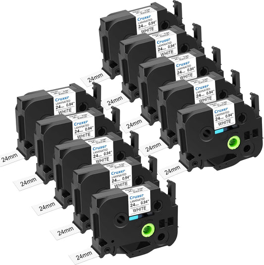 Cruxer 10 Pack Replacement for P-Touch TZe-251 TZ-251 TZe251 Black on White 24mm 0.94 Laminated Label Tape Compatible with Ptouch PT-D600 P700 P750W P710BT 2430PC P900W E500 P950NW Maker