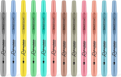 WRITECH Retractable Highlighters Assorted Colors: Chisel Tip Click Aesthetic Highlighter Marker Pens Pack Multi Colored Ink No Bleed Smear for Highlighting Journaling (12ct Mild+Vintage)