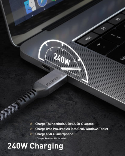 Maxonar [6Ft] Thunderbolt 4 Cable, Support 40Gbps Data Sync/240W Charging and 8K/5K@60Hz for Thunderbolt 4/3, USB4, and USB-C Devices