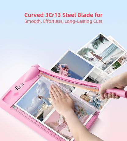 Firbon 12" Guillotine Paper Cutter, Heavy Duty 12-Sheet Capacity Trimmer for Cardstock, Photos, Scrapbooking, Office, Classroom, Studio (Pink)